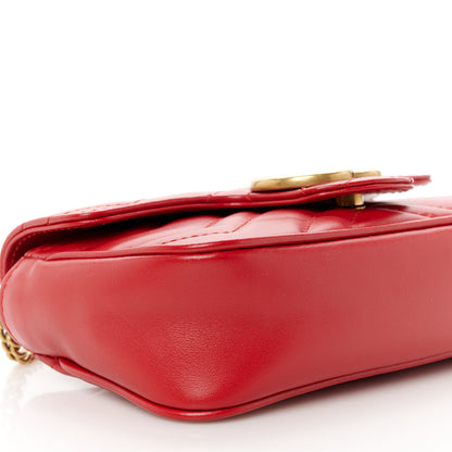 Gucci Calfskin Matelasse Super Mini GG Marmont Shoulder Bag Hibiscus Red 9 of 10