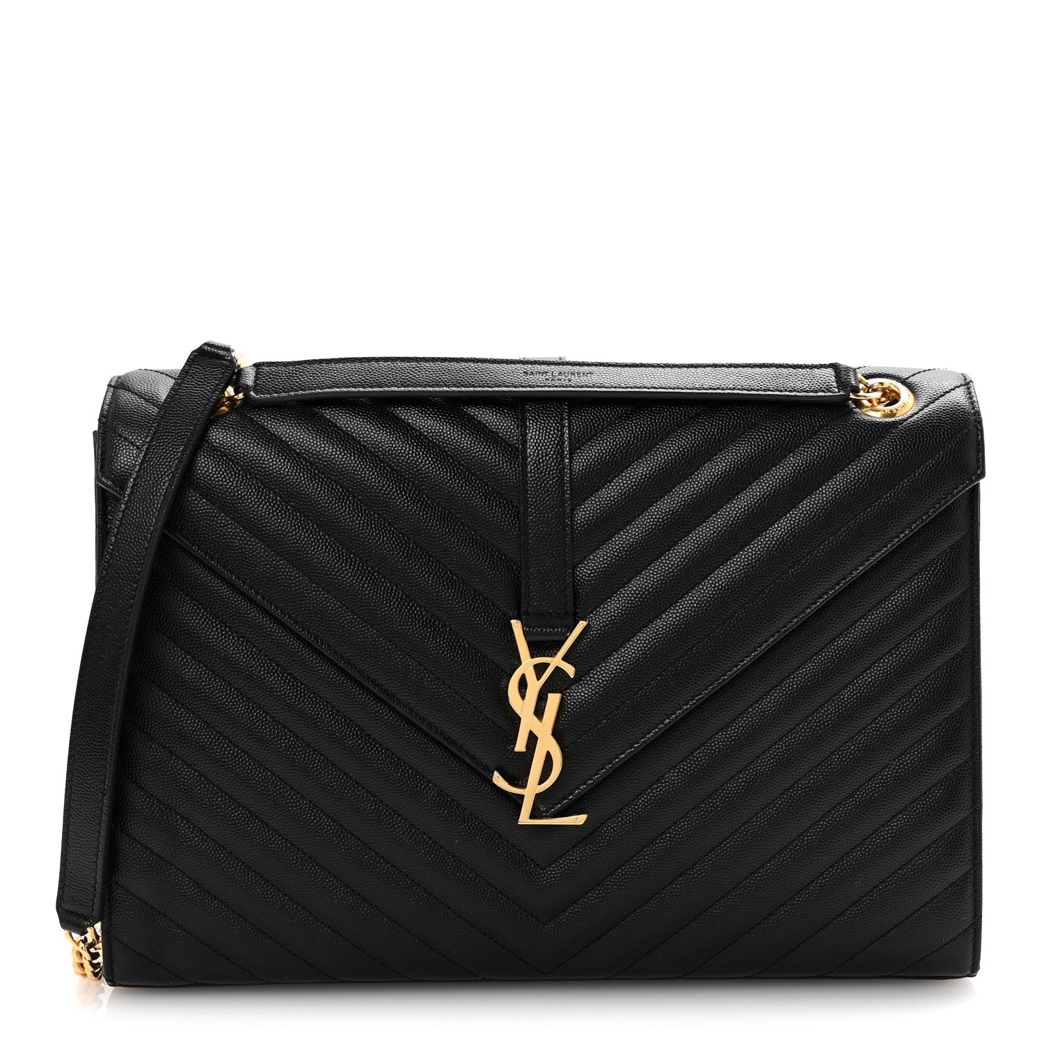 Saint Laurent Grain De Poudre Matelasse Chevron Large Monogram Satchel Black 1 of 9
