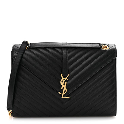 Saint Laurent Grain De Poudre Matelasse Chevron Large Monogram Satchel Black 1 of 9