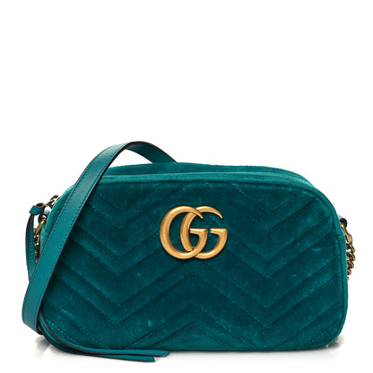 Gucci Velvet Matelasse Small GG Marmont Chain Shoulder Bag Pavone Cyan 1 of 10