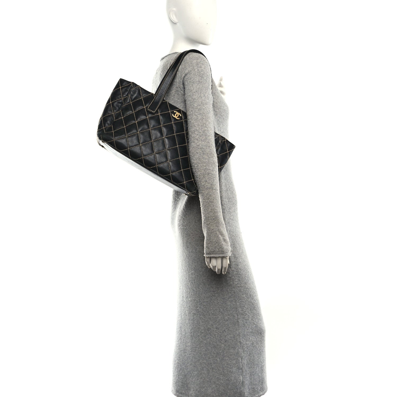 Chanel Calfskin Contrast Stitch Surpique Tote Black 2 of 11