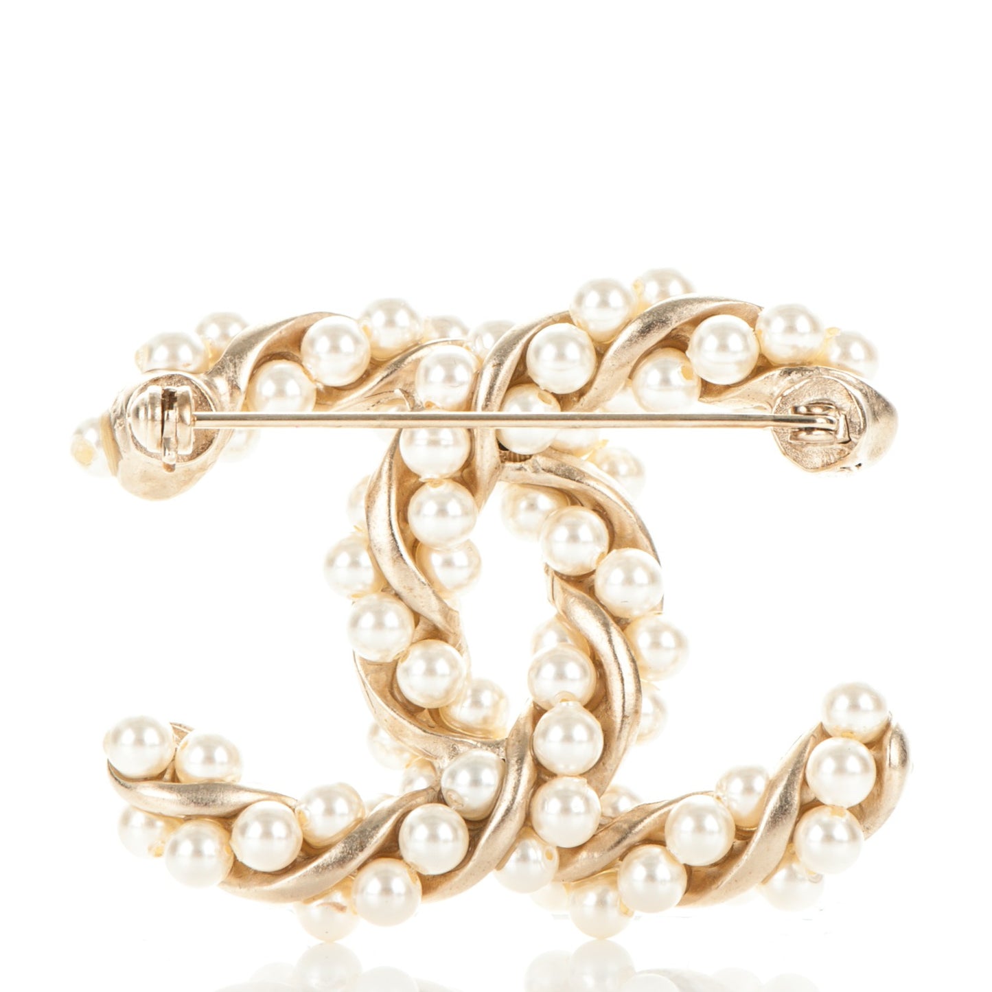 Pearl Twisted CC Brooch Gold