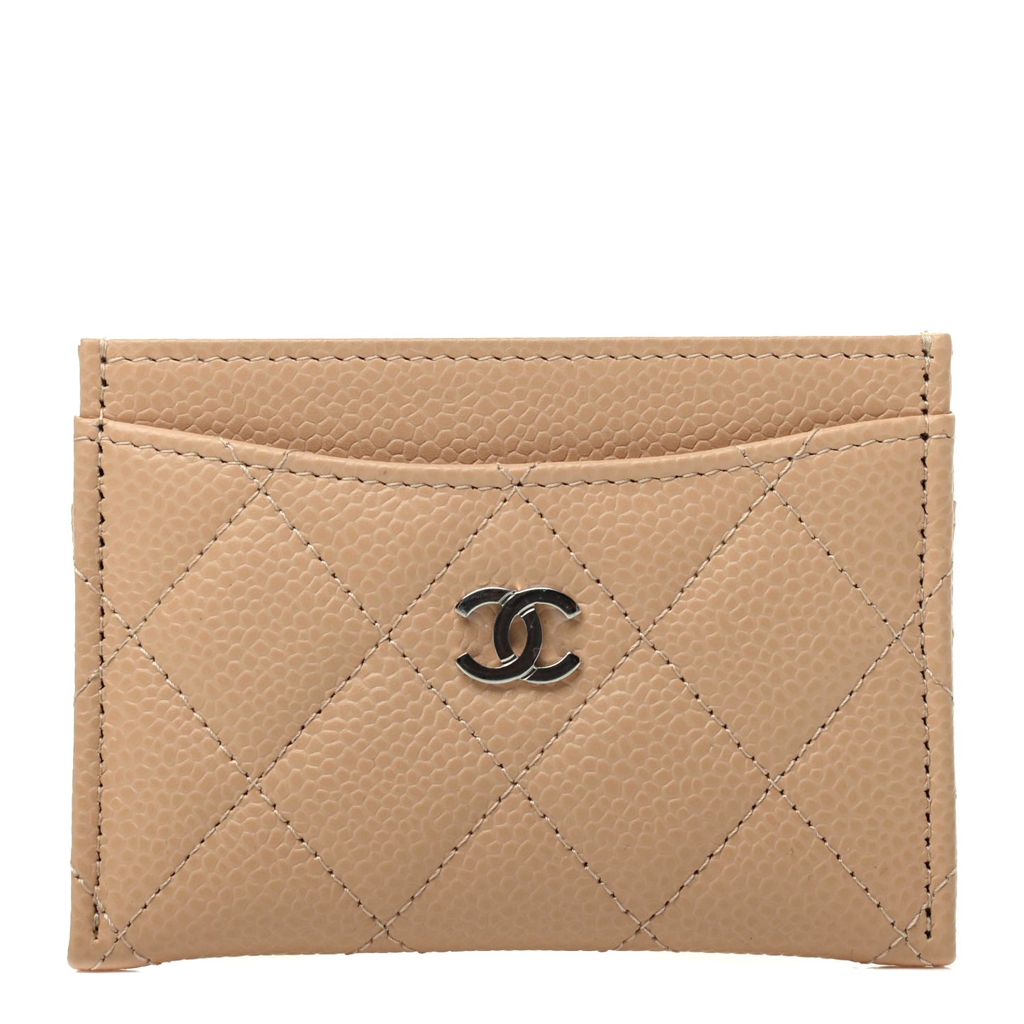 Caviar Quilted Card Holder Dark Beige