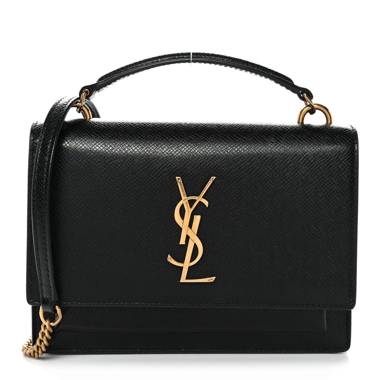 Coated Bark Calfskin Sunset Chain Wallet Black