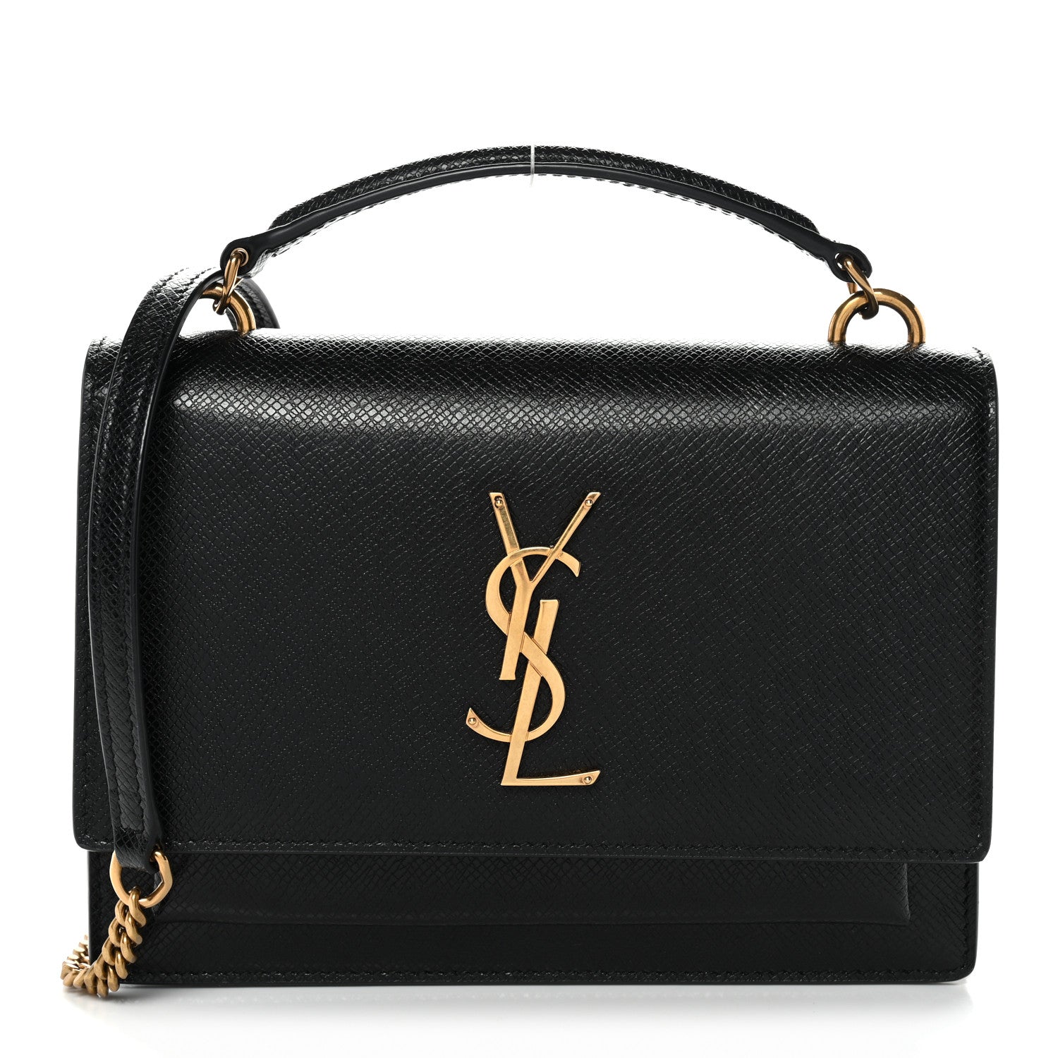 Saint Laurent Coated Bark Calfskin Sunset Chain Wallet Black 1 of 13