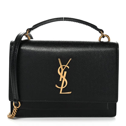 Saint Laurent Coated Bark Calfskin Sunset Chain Wallet Black 1 of 13