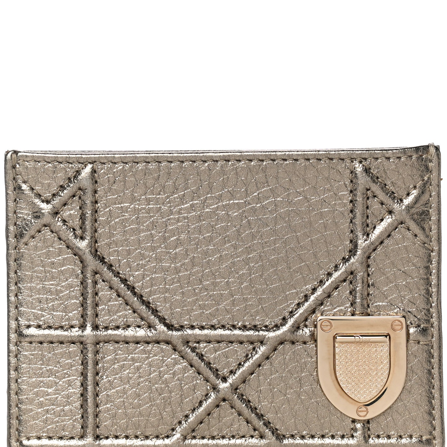 Metallic Grained Calfskin Cannage Diorama Card Holder Gold