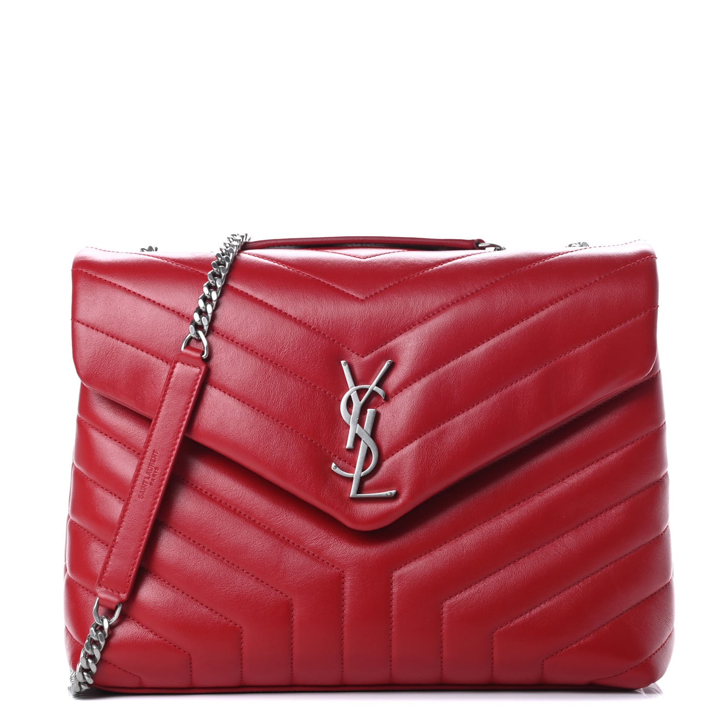 Calfskin Y Quilted Monogram Medium Loulou Chain Satchel Red