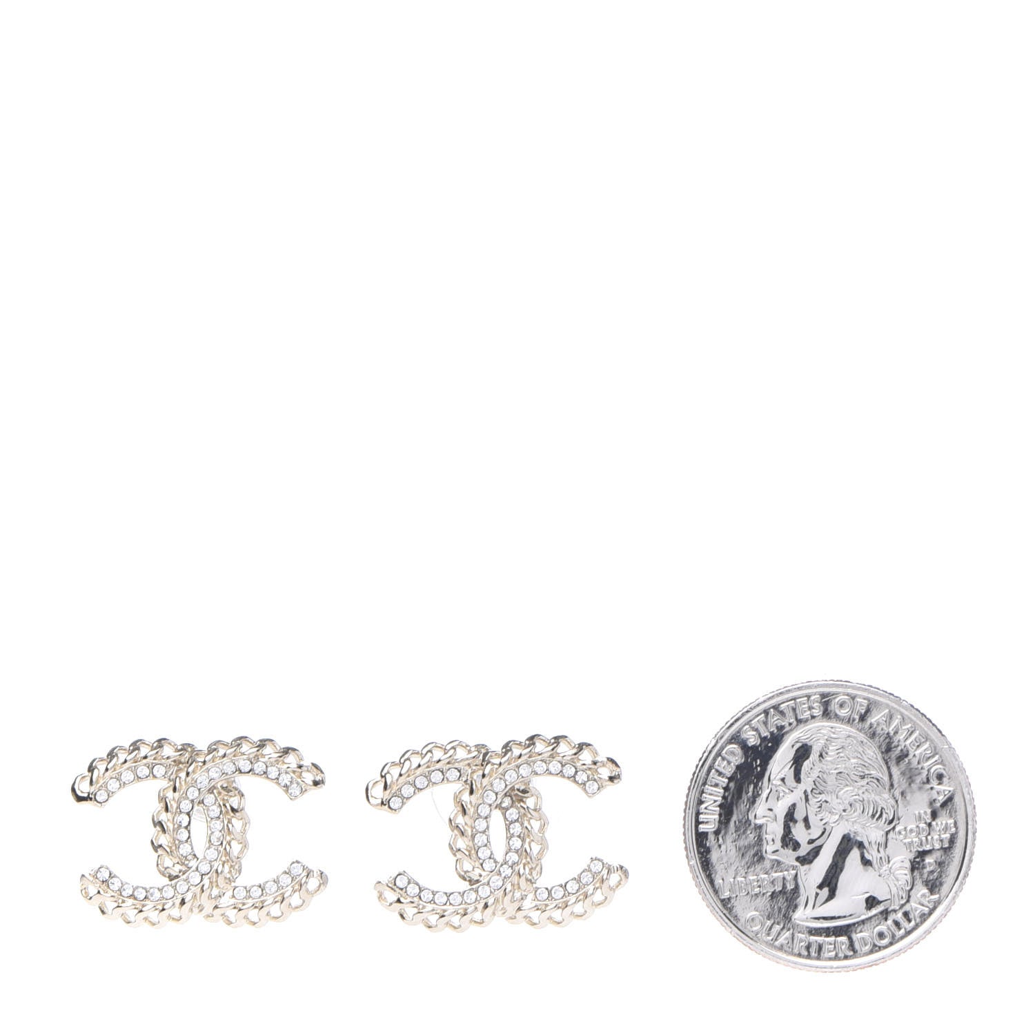 Chanel Crystal Chain CC Earrings Gold 2 of 5