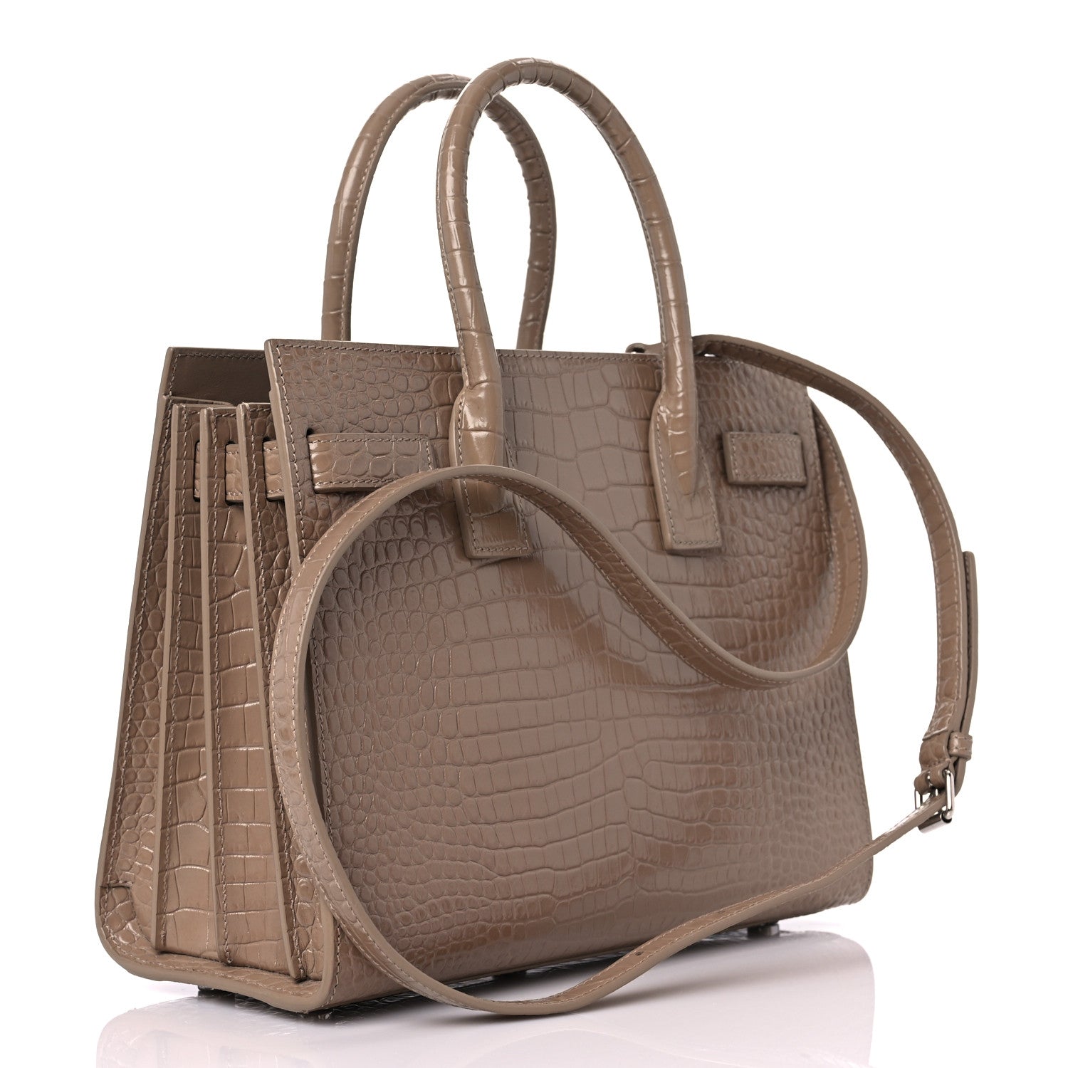 Saint Laurent Calfskin Crocodile Embossed Baby Sac De Jour Brown 2 of 10