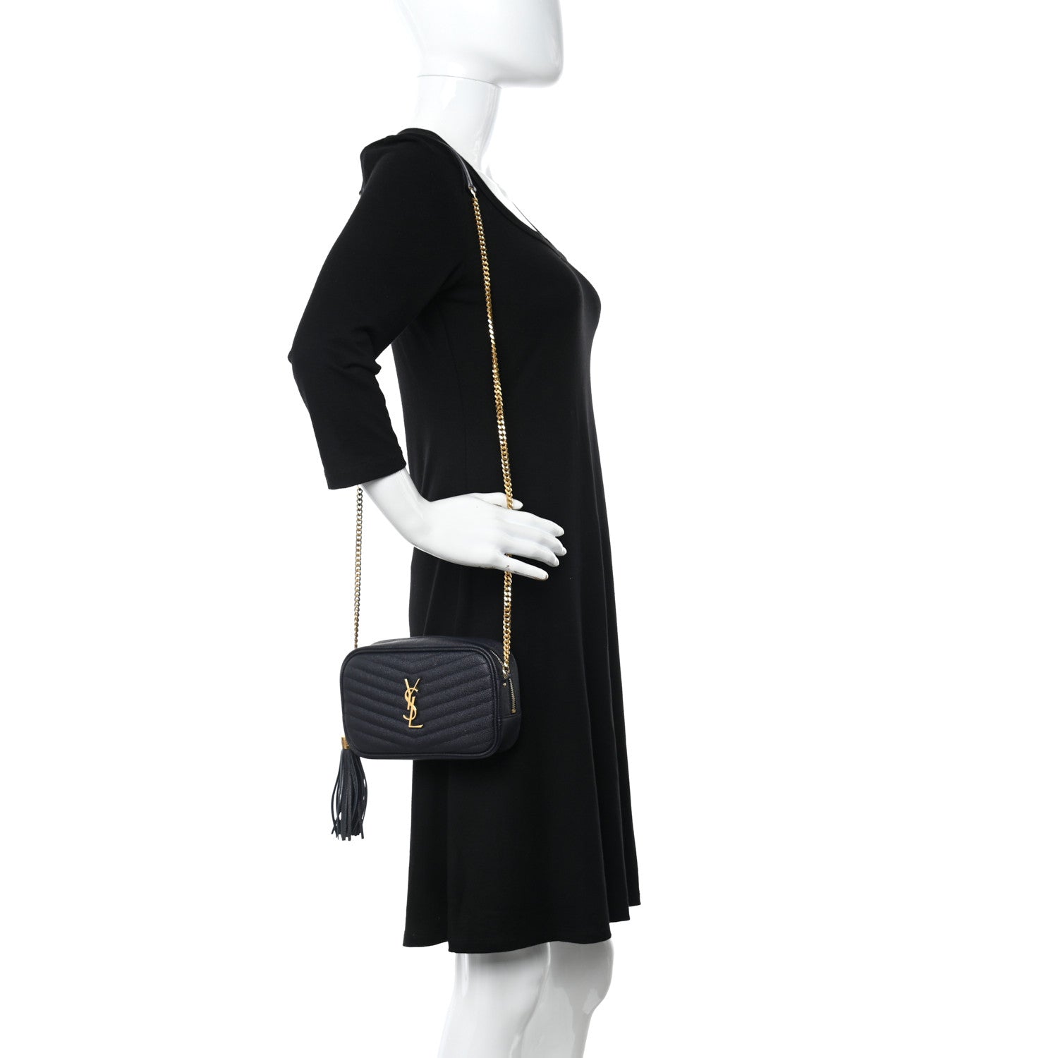 Saint Laurent Grain De Poudre Matelasse Monogram Mini Lou Camera Bag Deep Marine 2 of 11