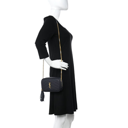 Saint Laurent Grain De Poudre Matelasse Monogram Mini Lou Camera Bag Deep Marine 2 of 11