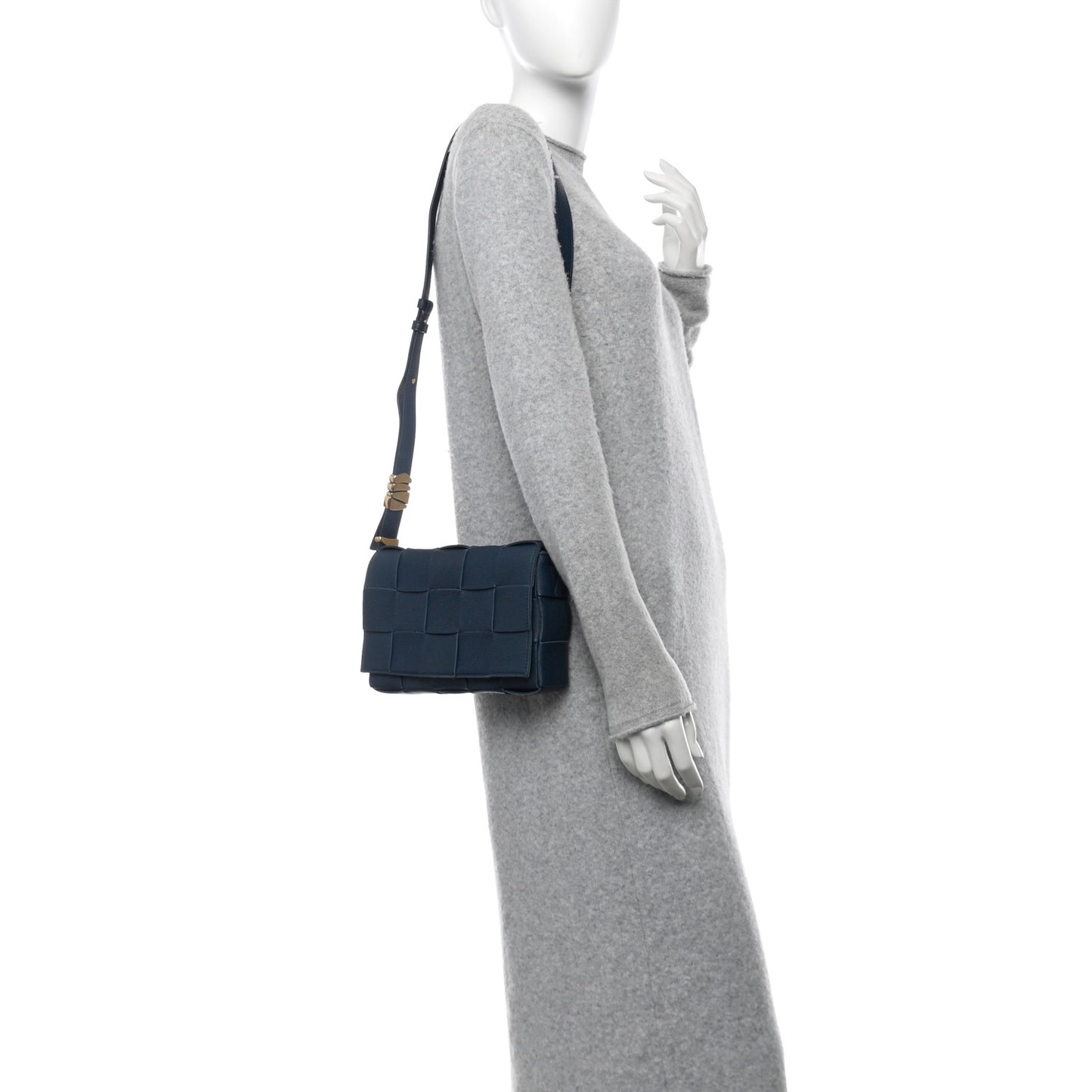Grained Calfskin Maxi Intrecciato Cassette Crossbody Bag Deep Blue