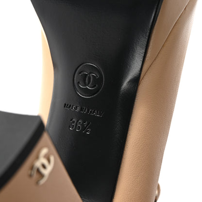 Chanel Lambskin Cap Toe CC Mary Jane Pumps 36.5 Beige Black 7 of 10