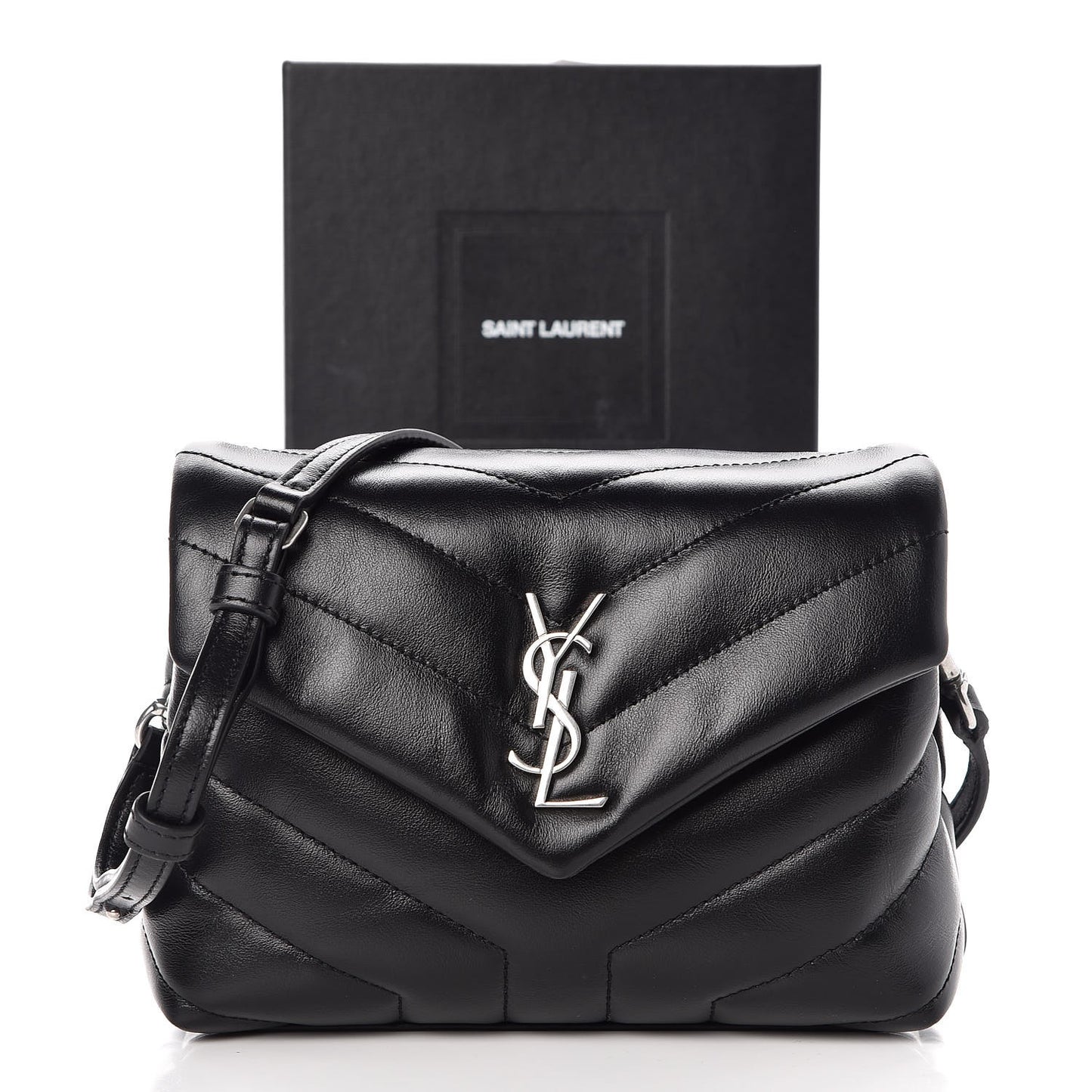 Calfskin Y Quilted Monogram Toy Loulou Crossbody Bag Black