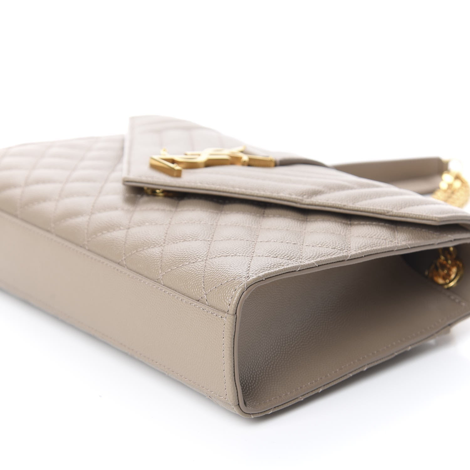 Saint Laurent Grain De Poudre Textured Mixed Matelasse Medium Triquilt Monogram Satchel Taupe 7 of 14
