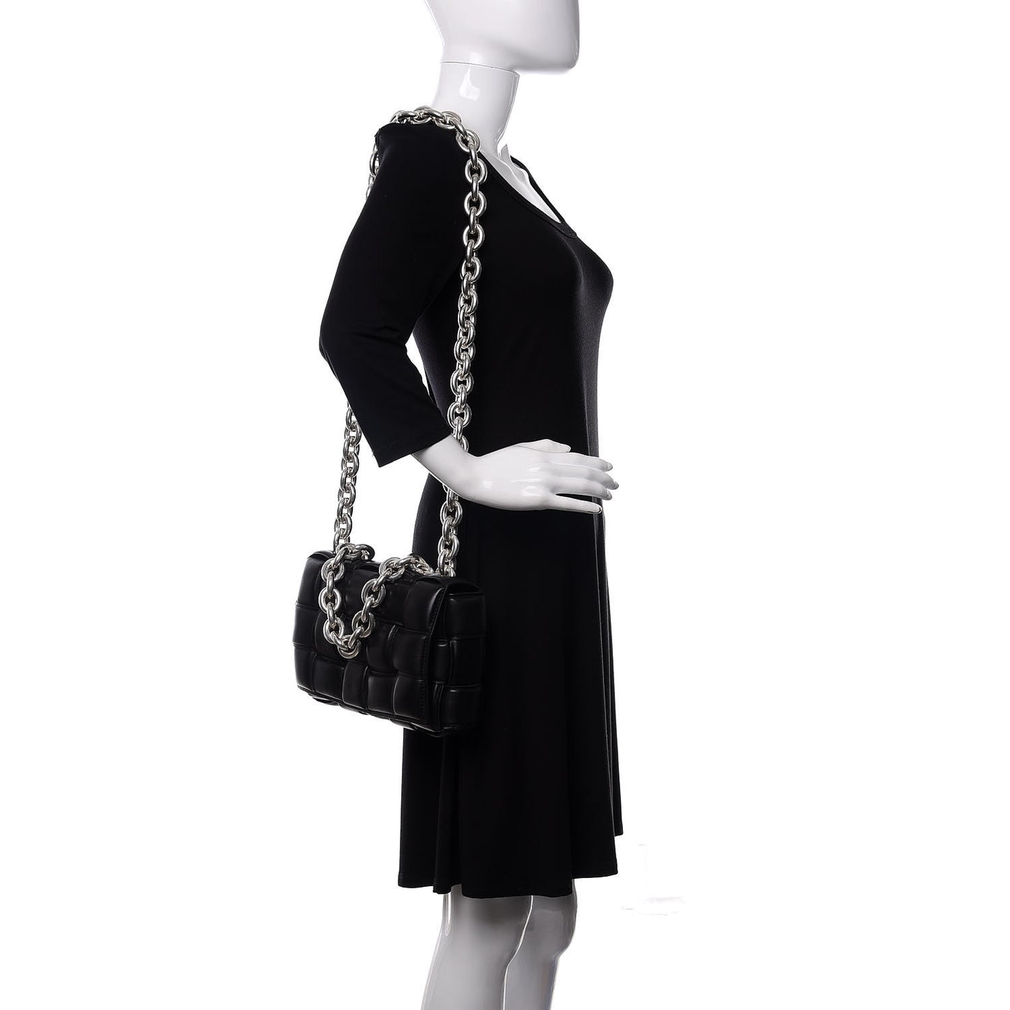 Lambskin Maxi Intreccio Padded Chain Cassette Crossbody Bag Black