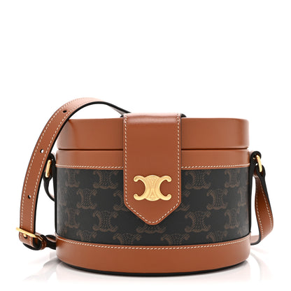 Celine Calfskin Triomphe Canvas Medium Tambour Bag Tan 1 of 10