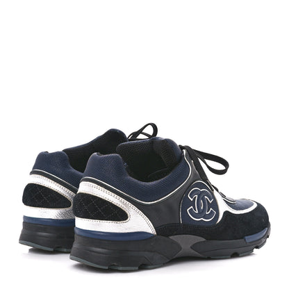Chanel Canvas Suede Calfskin Womens CC Sneakers 40 Dark Blue 4 of 8