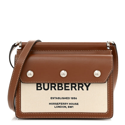 Burberry Smooth Calfskin Canvas Horseferry Print Mini Title Bag with Pocket Natural Malt Brown 1 of 9