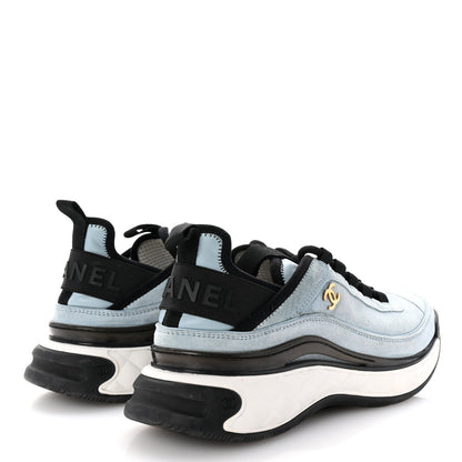 Chanel Suede Calfskin Nylon Grosgrain CC Sneakers 38.5 Light Blue 5 of 10