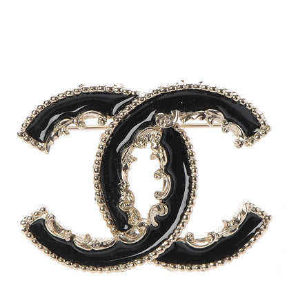 Chanel Enamel CC Baroque Brooch Black Gold 1 of 5