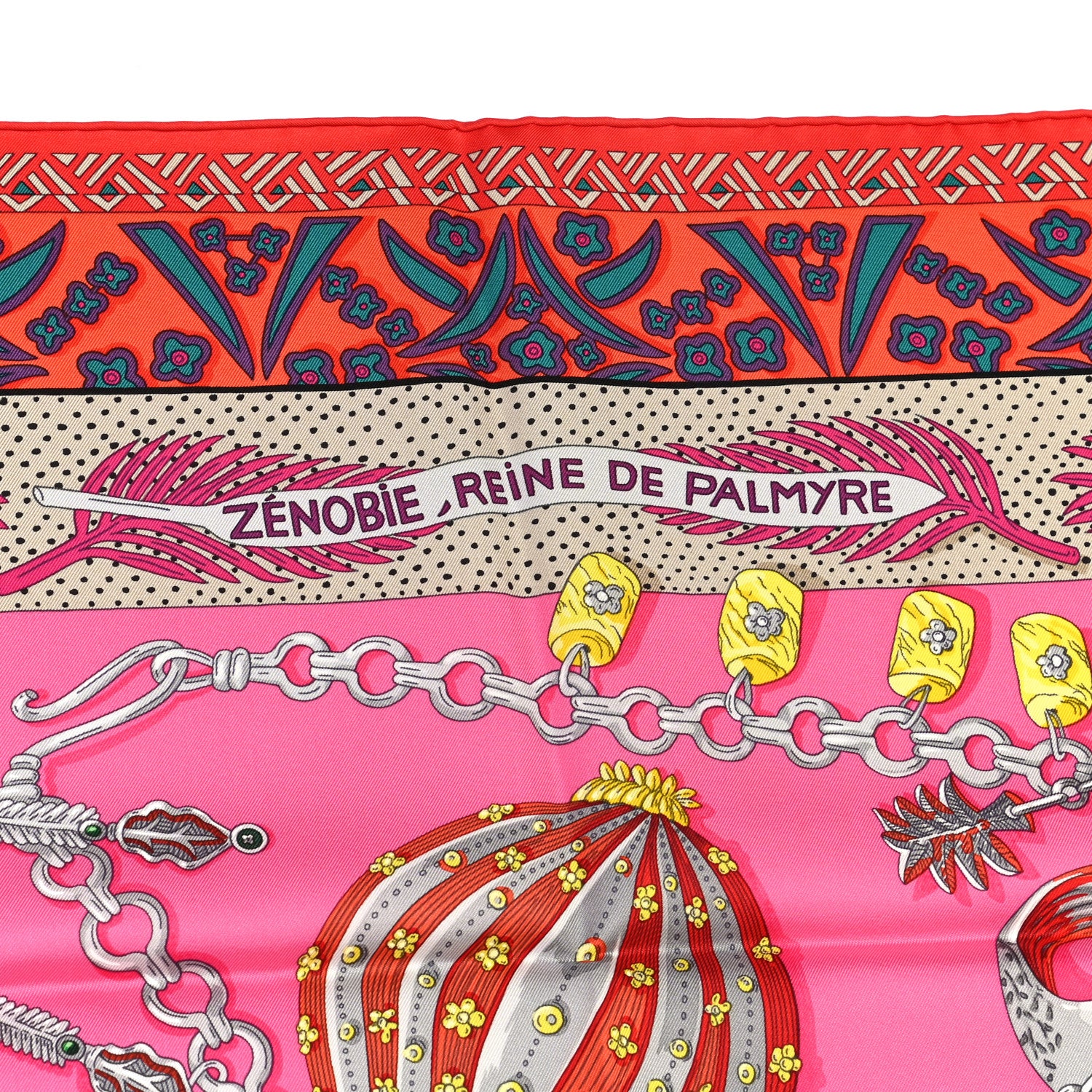 Hermes Silk Zenobie Reine De Palmyre Scarf 90 Rose Vif Orange Mastic 4 of 6