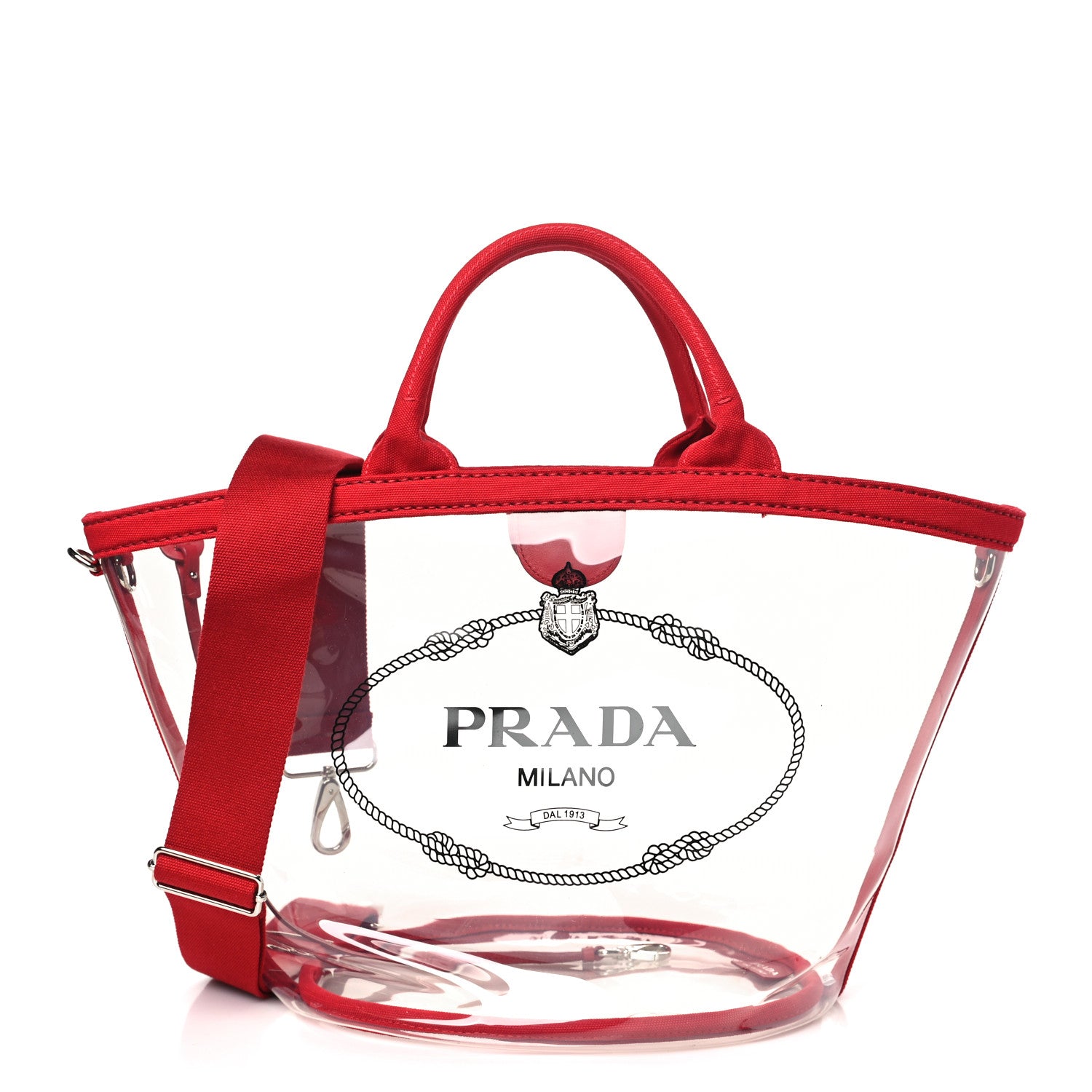 Prada Plexiglass Calfskin Small Shopper Tote Rosso 1 of 9