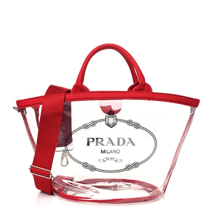 Prada Plexiglass Calfskin Small Shopper Tote Rosso 1 of 9