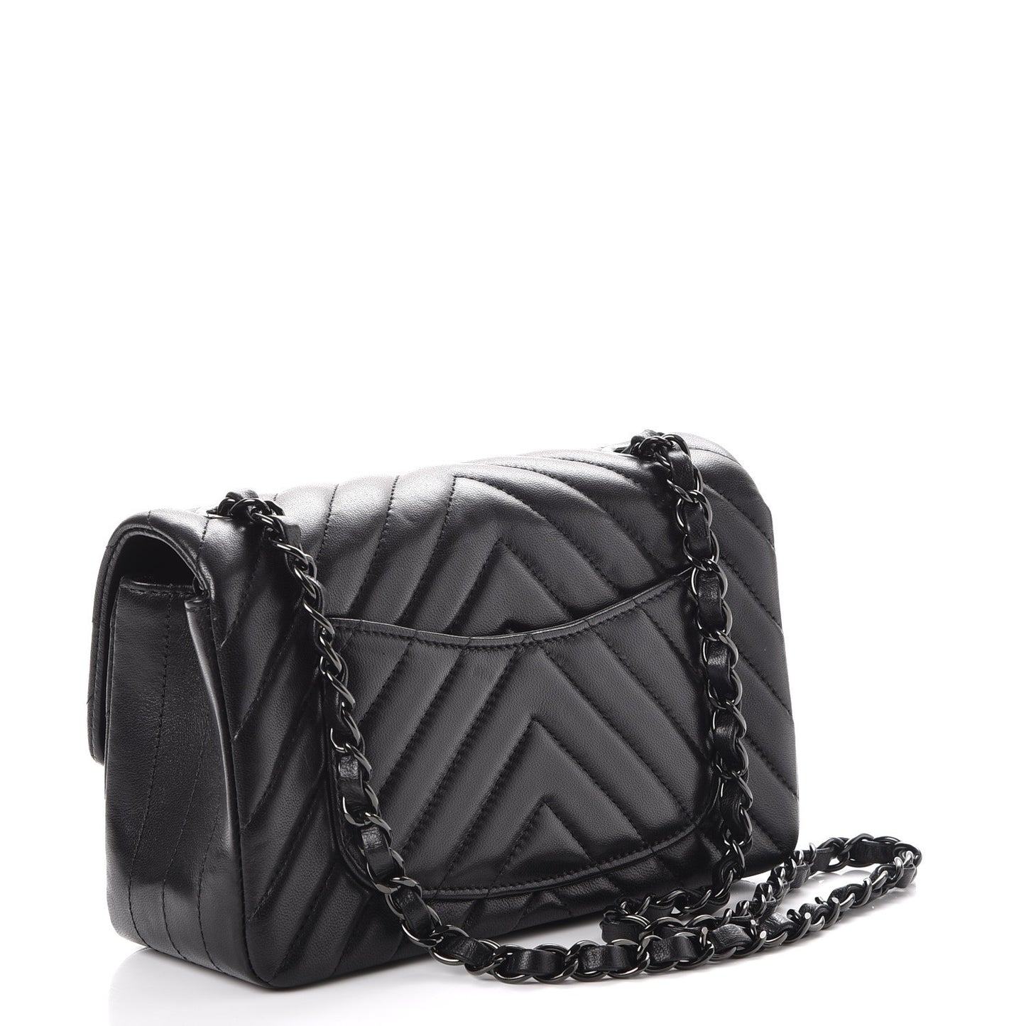 Lambskin Chevron Quilted Mini Rectangular Flap So Black