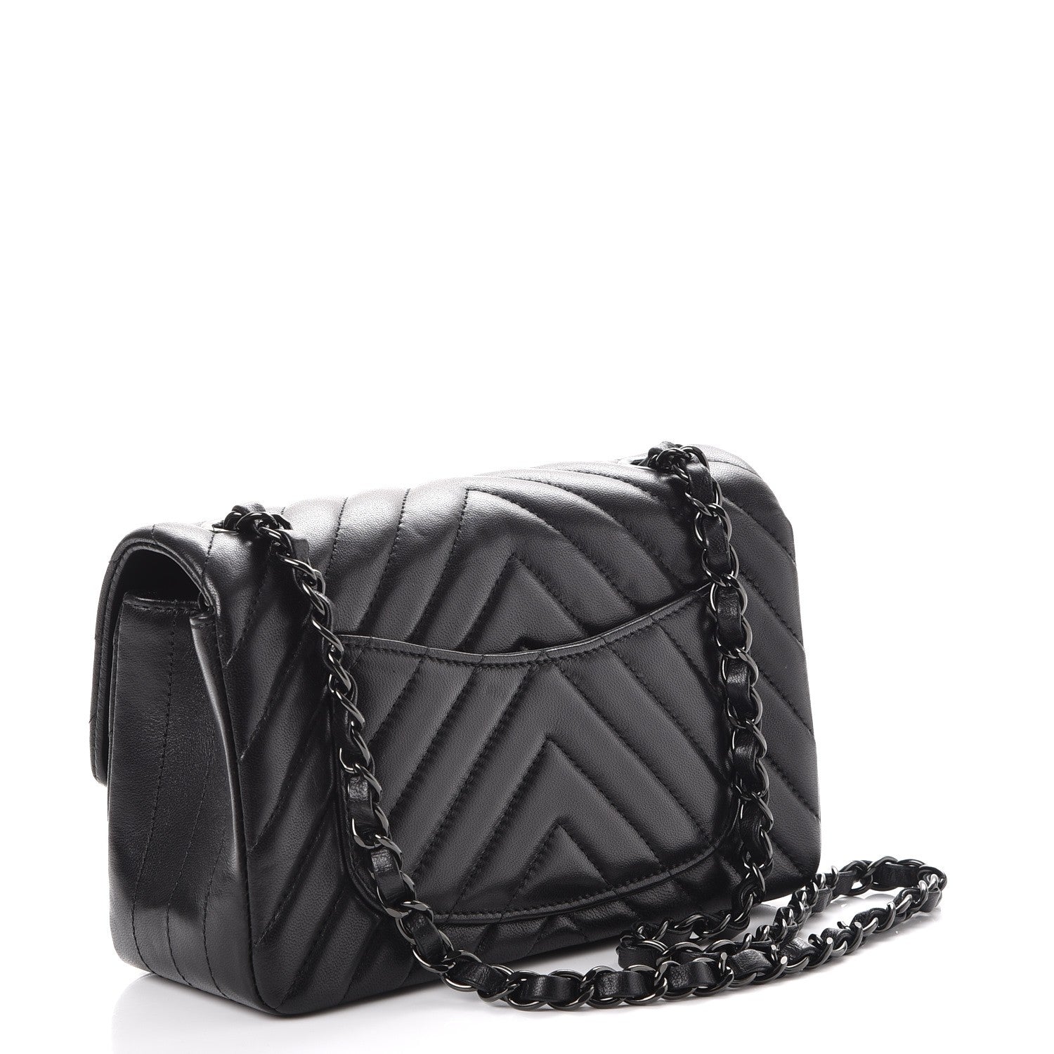 Chanel Lambskin Chevron Quilted Mini Rectangular Flap So Black 3 of 8
