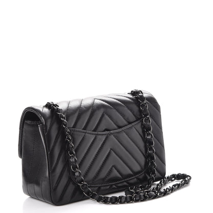 Chanel Lambskin Chevron Quilted Mini Rectangular Flap So Black 3 of 8