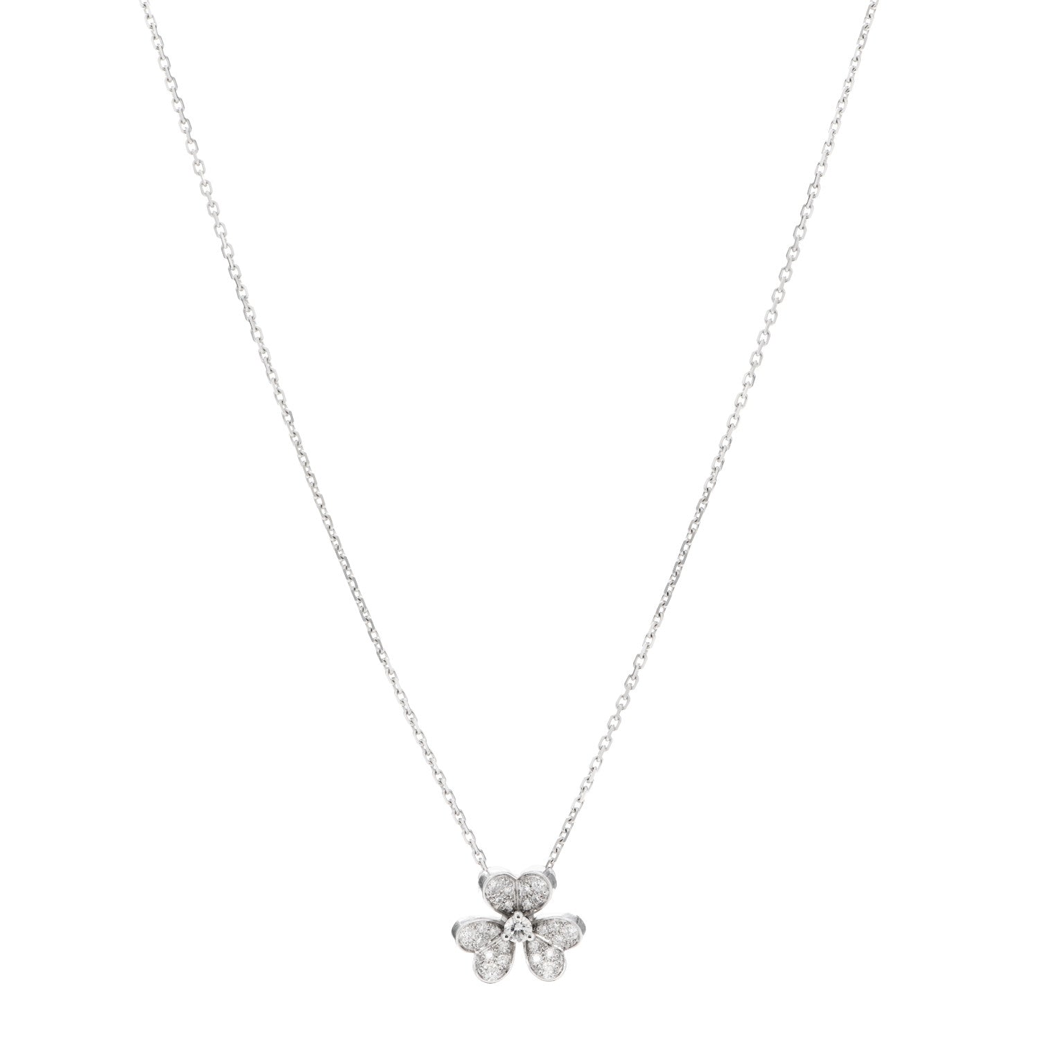 Van Cleef & Arpels 18K White Gold Diamond Mini Frivole Pendant Pave Necklace 1 of 6