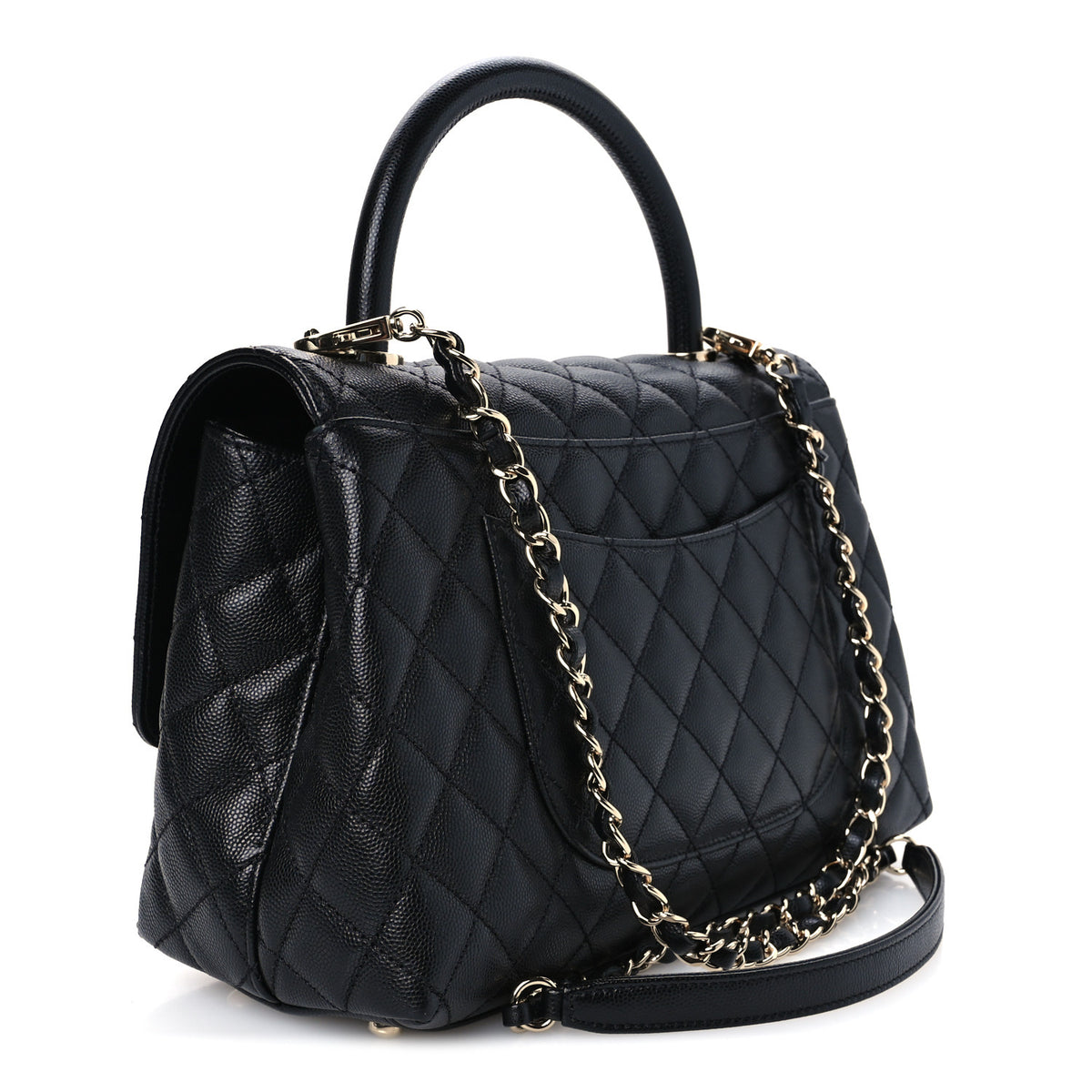 Caviar Quilted Small Coco Handle Flap Black
