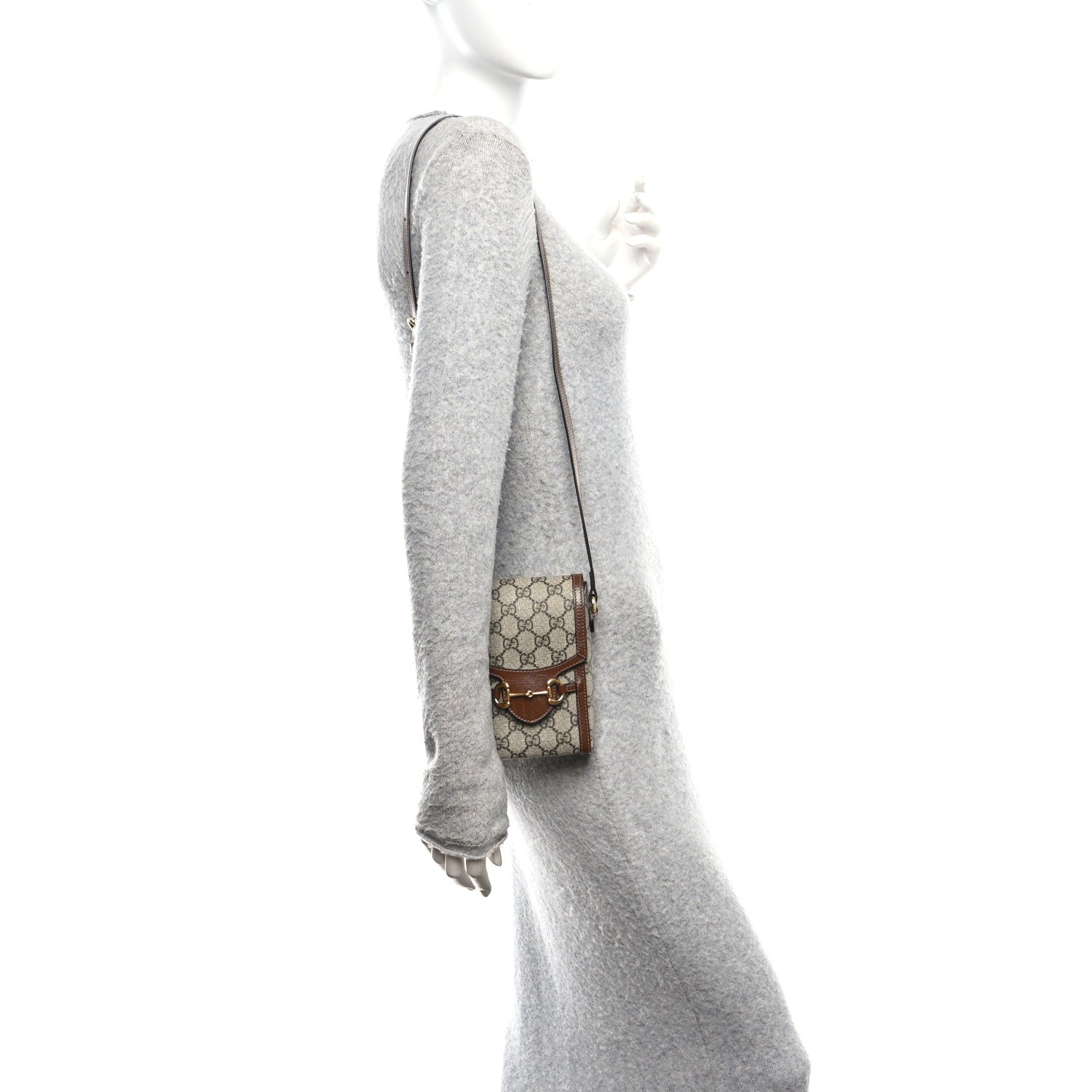 Gucci GG Supreme Monogram Mini Horsebit 1955 Crossbody Bag Beige Brown Sugar 2 of 12