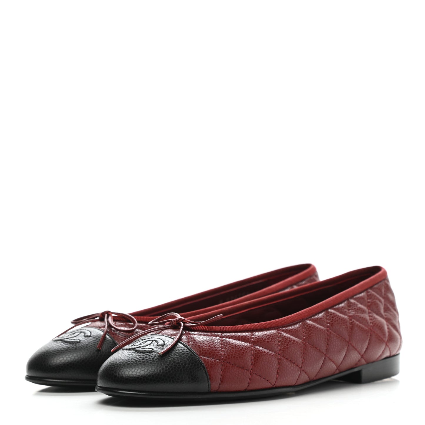 Caviar Quilted CC Cap Toe Ballerina Flats 40 Black Red