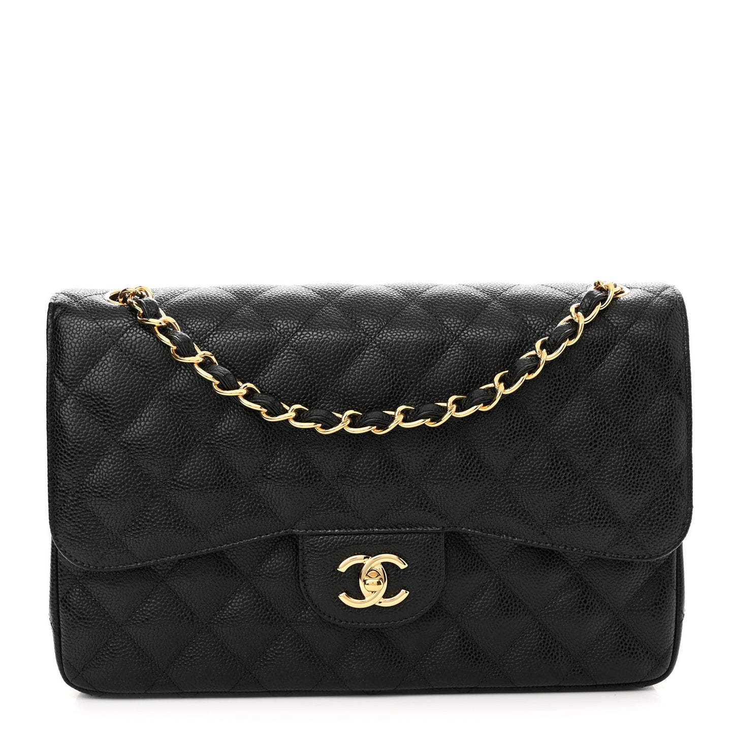 Caviar Quilted Jumbo Double Flap Black