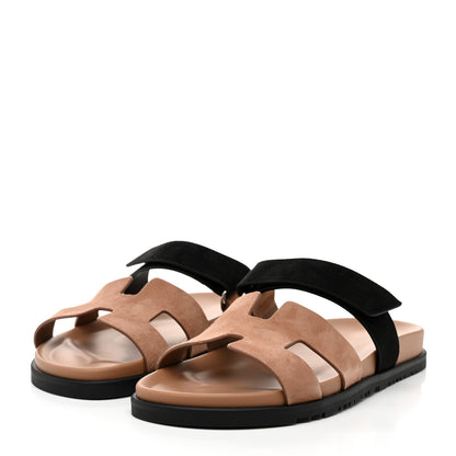 Hermes Suede Goatskin Womens Chypre Sandals 41 Rose Perle Black 3 of 10