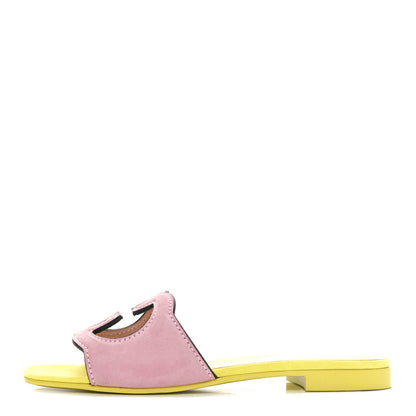 Gucci Kid Scamosciato Interlocking G Cut Out Slide Sandals 37 Dolly Pink 1 of 9