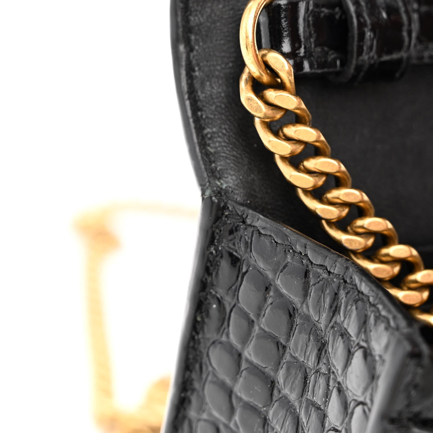 Balenciaga Shiny Calfskin Crocodile Embossed Hourglass Chain Bag Black 11 of 11