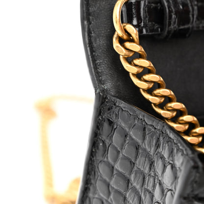 Balenciaga Shiny Calfskin Crocodile Embossed Hourglass Chain Bag Black 11 of 11