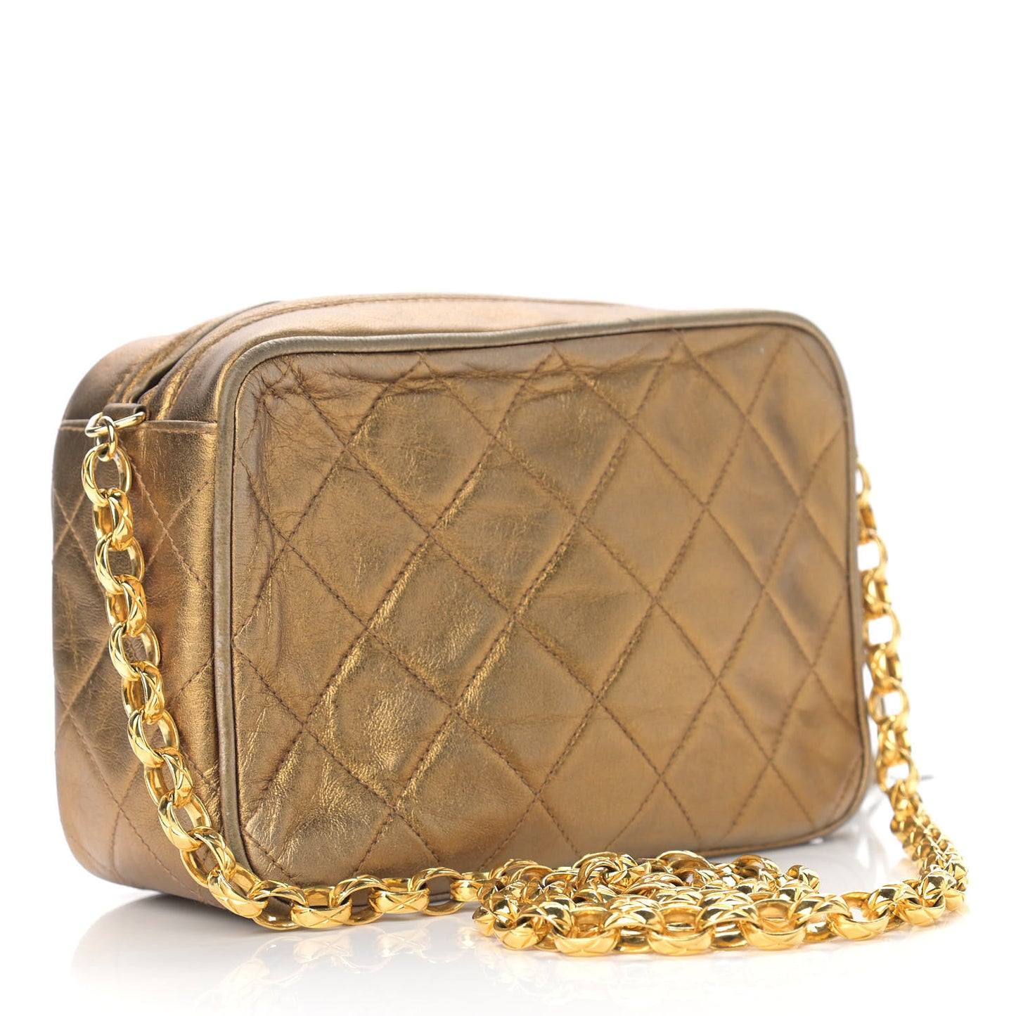 Metallic Lambskin Quilted Tassel Camera Case Gold
