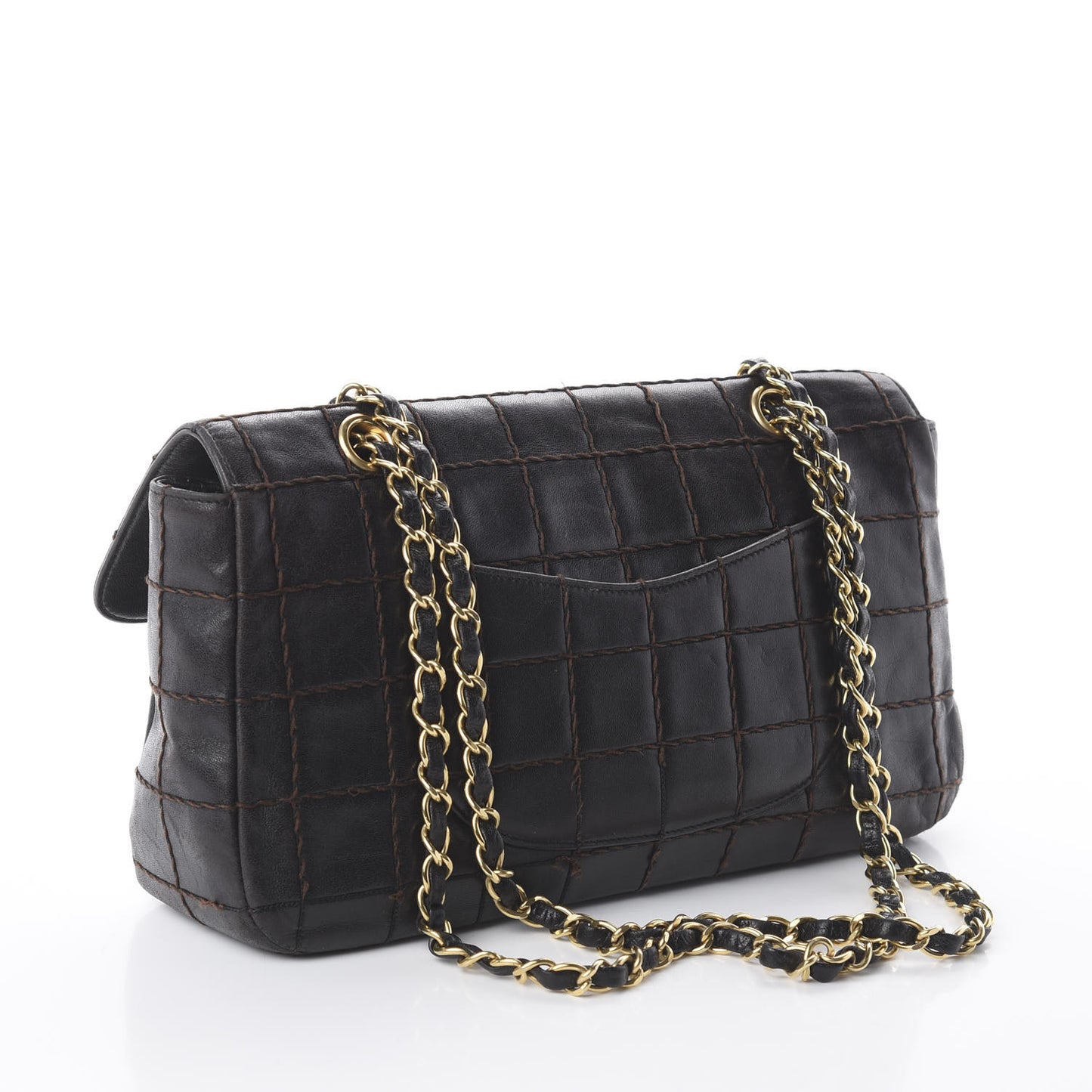 Lambskin Stitched Chocolate Bar Single Flap Brown