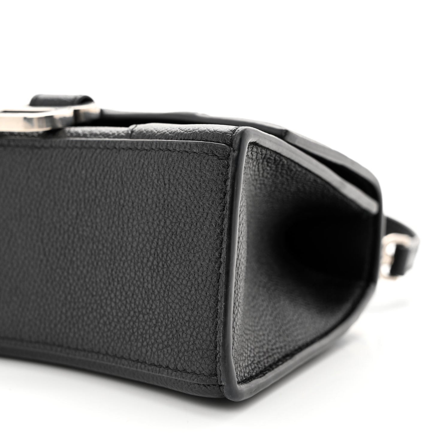 Grained Calfskin Hourglass Top Handle Bag XS Black