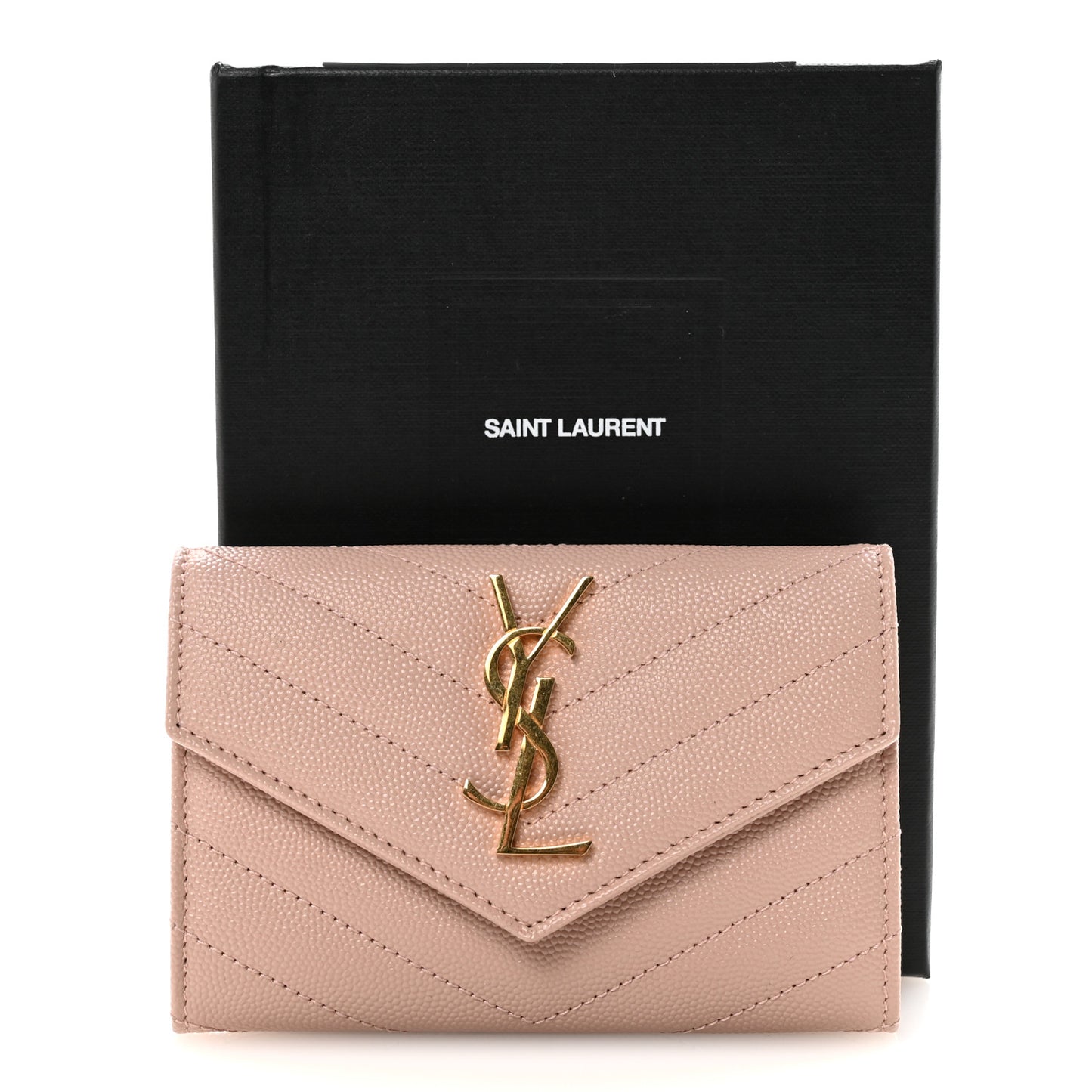 Grain De Poudre Matelasse Chevron Small Monogram Envelope Wallet Pale Pink