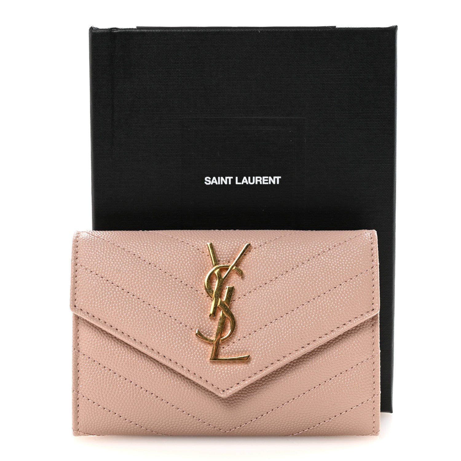 Saint Laurent Grain De Poudre Matelasse Chevron Small Monogram Envelope Wallet Pale Pink 7 of 7