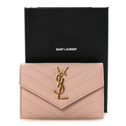 Saint Laurent Grain De Poudre Matelasse Chevron Small Monogram Envelope Wallet Pale Pink 7 of 7