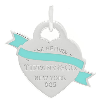 Tiffany Sterling Silver Enamel Return To Tiffany Heart Ribbon Charm Blue 1 of 3