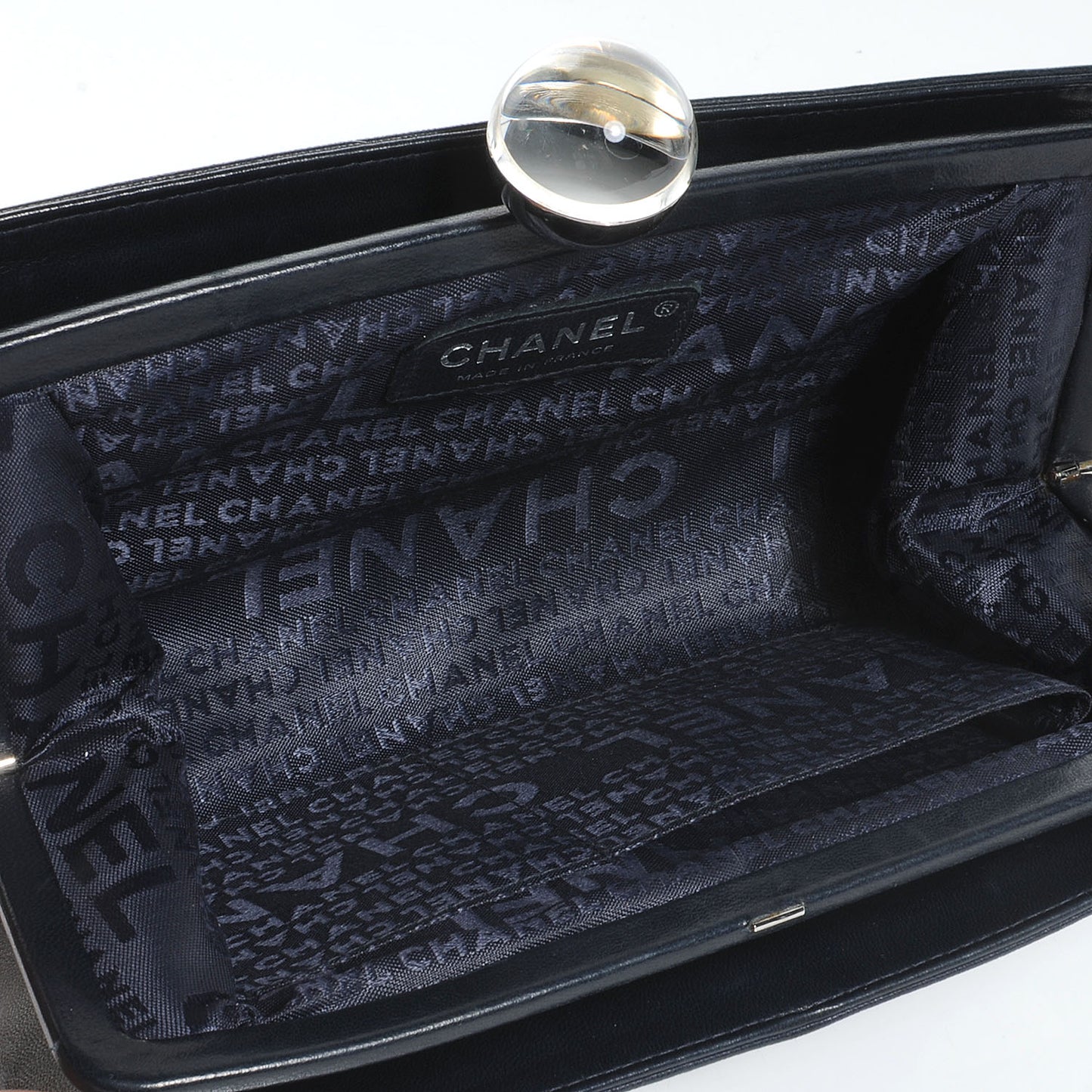 Lambskin Pleated Canvas Symbols Clutch Navy