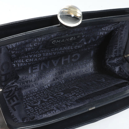 Chanel Lambskin Pleated Canvas Symbols Clutch Navy 5 of 8